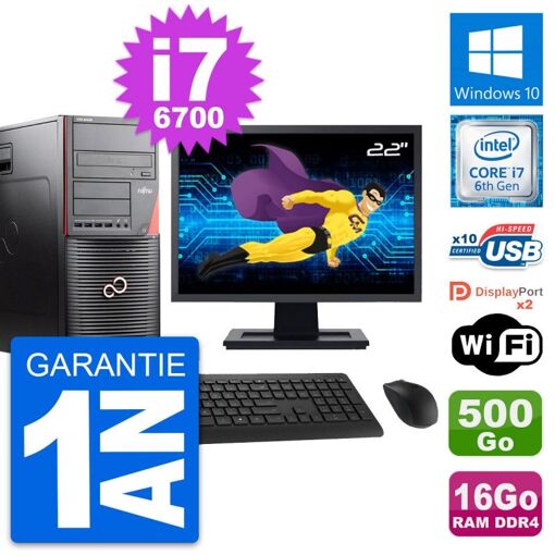 PC de torre media Fujitsu W550n - Pantalla de 22'', i7-6700, 16GB RAM, 500GB HDD