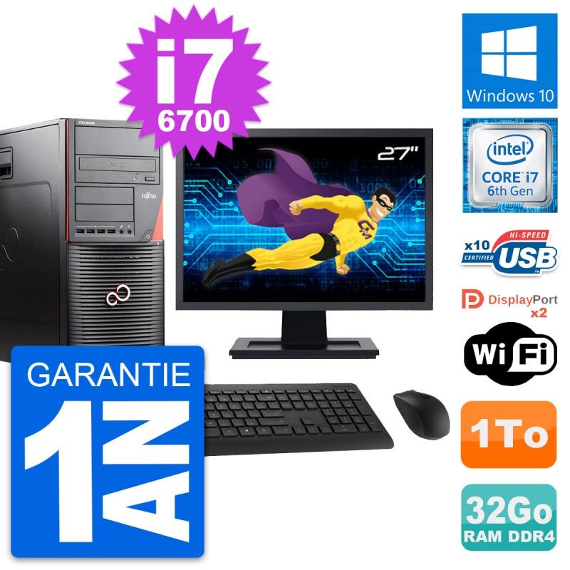 Fujitsu W550n 27-Inch PC Tower - Core i7-6700, 32GB RAM, 1TB HDD, Windows 10, WiFi