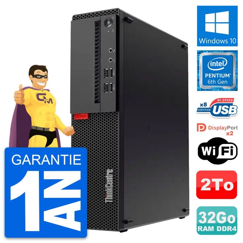 Lenovo ThinkCentre M910s SFF Desktop - Intel G4400, 32GB RAM, 2TB HDD, Windows 10, WiFi