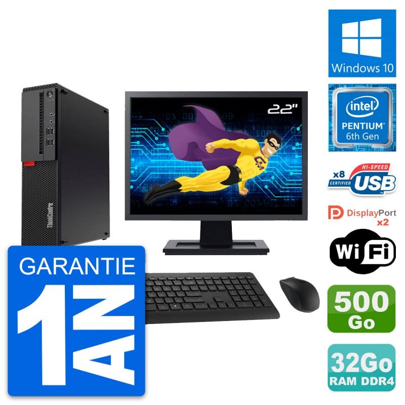 Lenovo M910s SFF PC - 22" Screen, Intel G4400, 32GB RAM, 500GB Disk