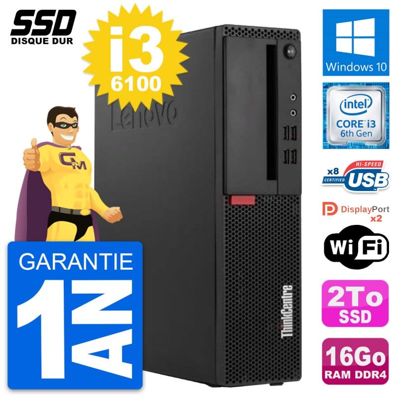 Lenovo ThinkCentre M910s SFF Desktop - Intel i3-6100, 16GB RAM, 2TB SSD, Windows 10, Wifi