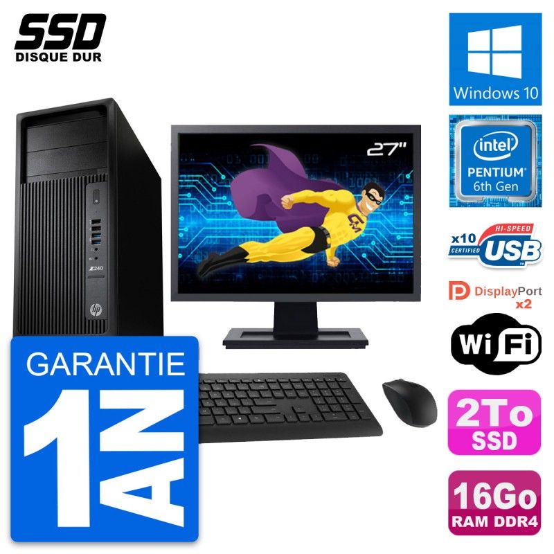 HP WorkStation Z240 MT - 27" Monitor, Intel G4400, 16GB RAM, 2TB SSD, Windows 10, WiFi