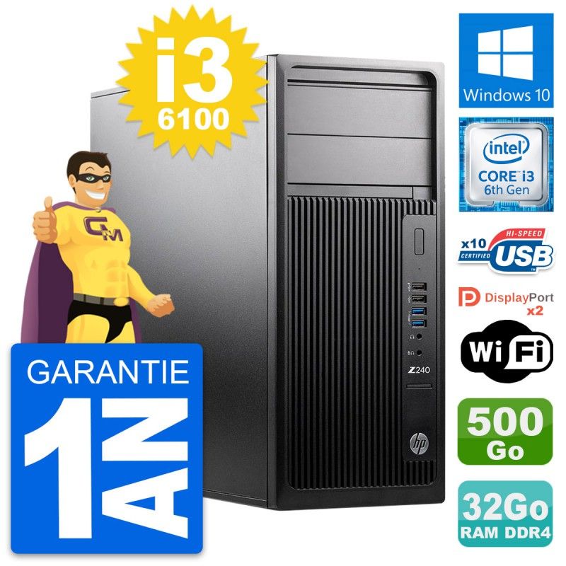 Estación de trabajo HP Z240 Intel i3-6100 32GB RAM 500GB HDD Windows 10 WiFi