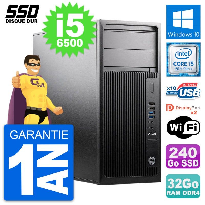 Estación de trabajo HP Z240 MT - Procesador Intel Core i5-6500, 32 GB de RAM, 240 GB SSD, Windows 10, WiFi