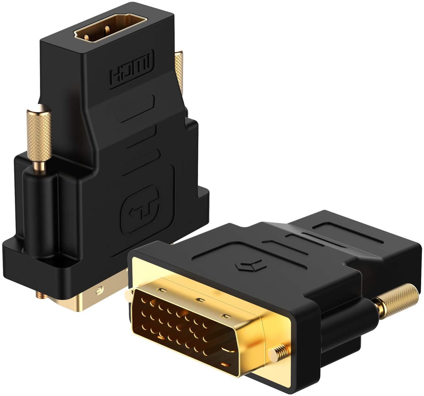 Rankie DVI to HDMI Adapter, 1080P Full HD, Pack of 2, Black