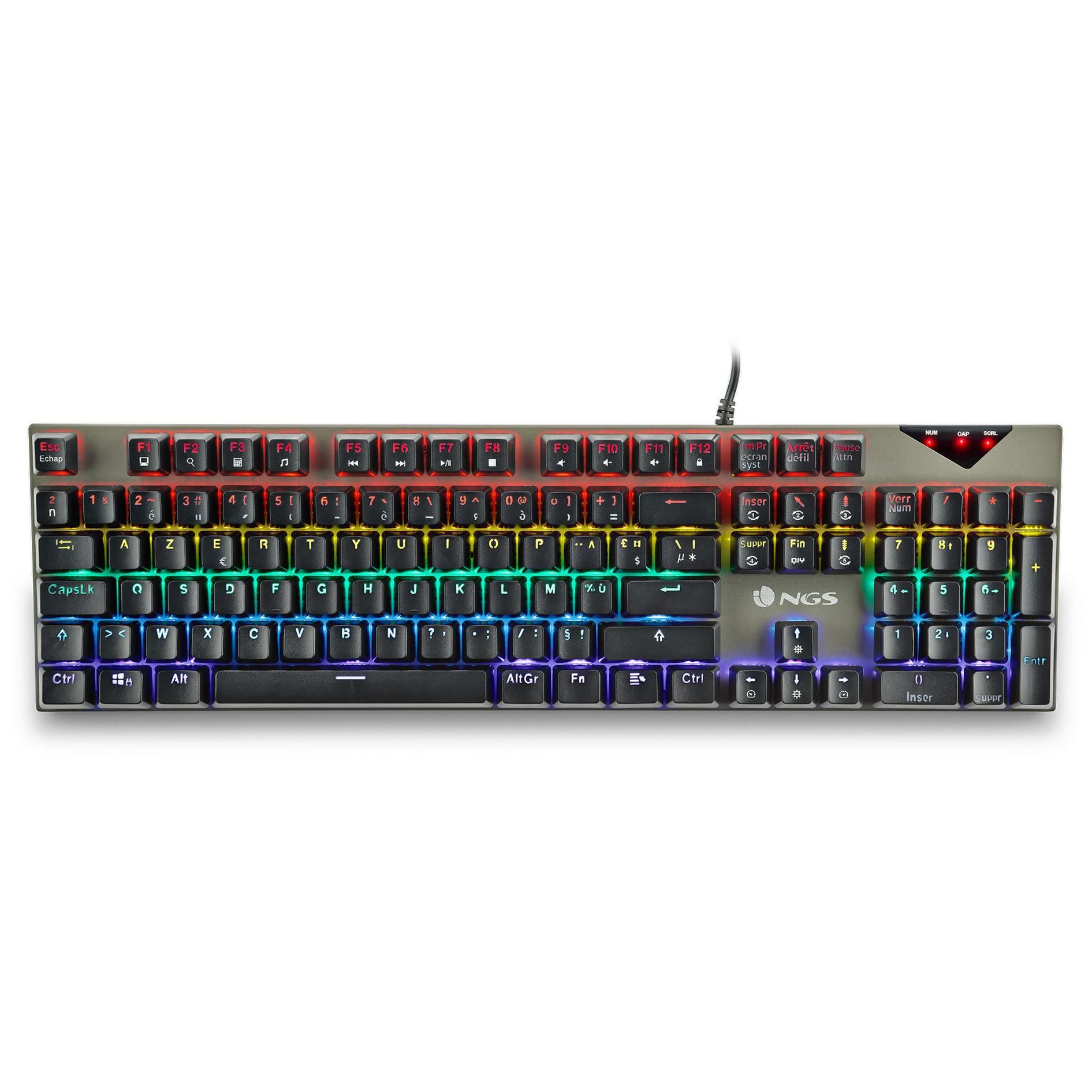 NGS GKX-500, AZERTY, Gaming Keyboard USB with RGB LED Lighting - Black