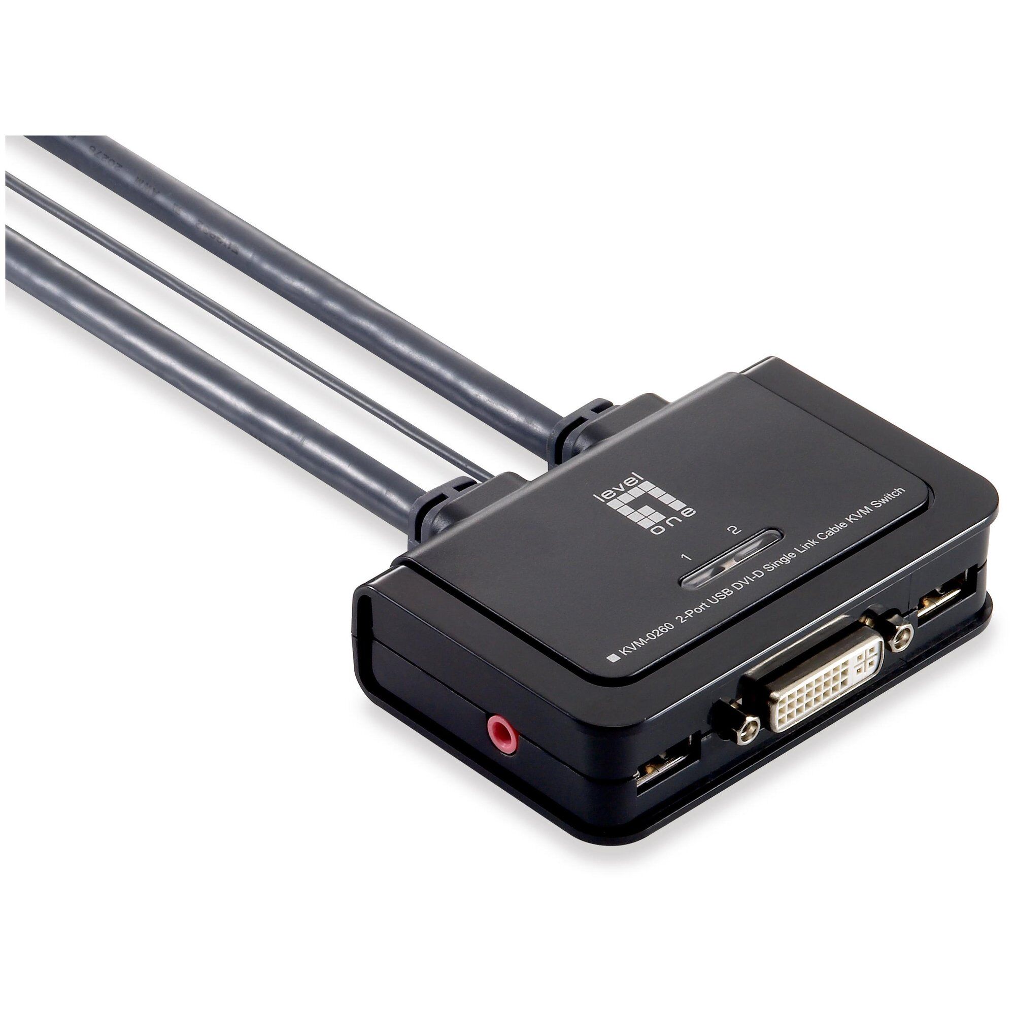 LevelOne KVM-0260 2-Port USB DVI Switch with Screen, Keyboard and Mouse
