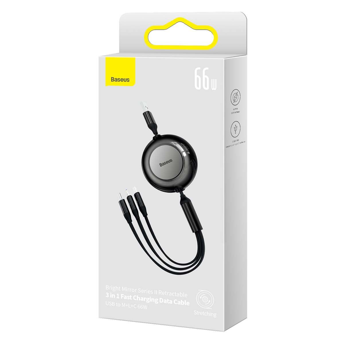 Cable retráctil Baseus 3 en 1, Negro