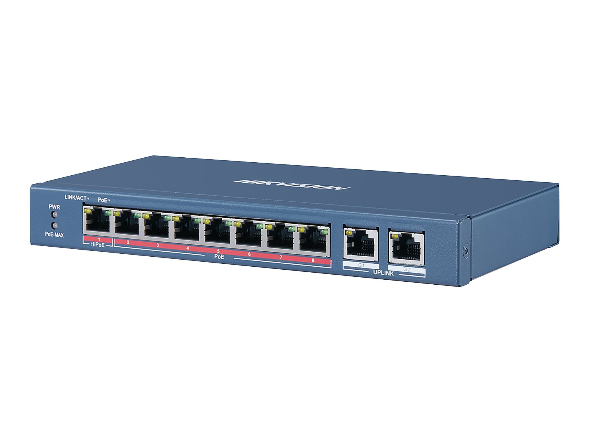 Hikvision DS-3E0310HP-E - Switch - Unmanaged - 7x 10/100 (High PoE) + 1x 10/100 (PoE+) + 2x 10/100/1000 (uplink) - Desktop - High PoE / PoE+ (110 W) - DC Voltage