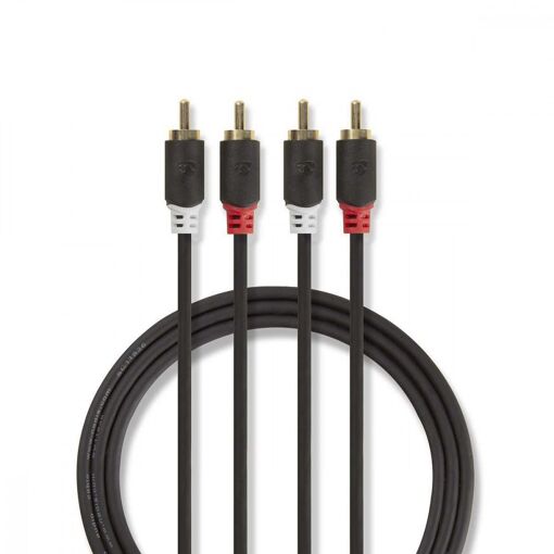 Stereo Audio Cable 2x RCA Male - 2x RCA Male, 3m, Charcoal