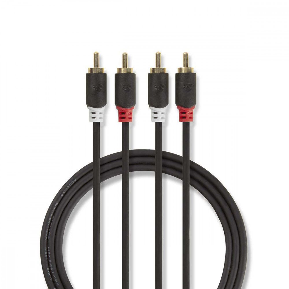 Cable de audio estéreo 2x RCA machos - 2x RCA machos, 3 m, Antracita