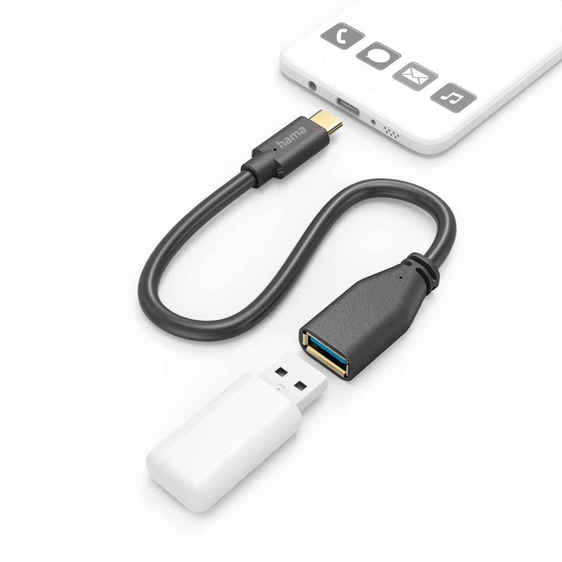Hama USB-C to USB-A Adapter - 15 cm, Black