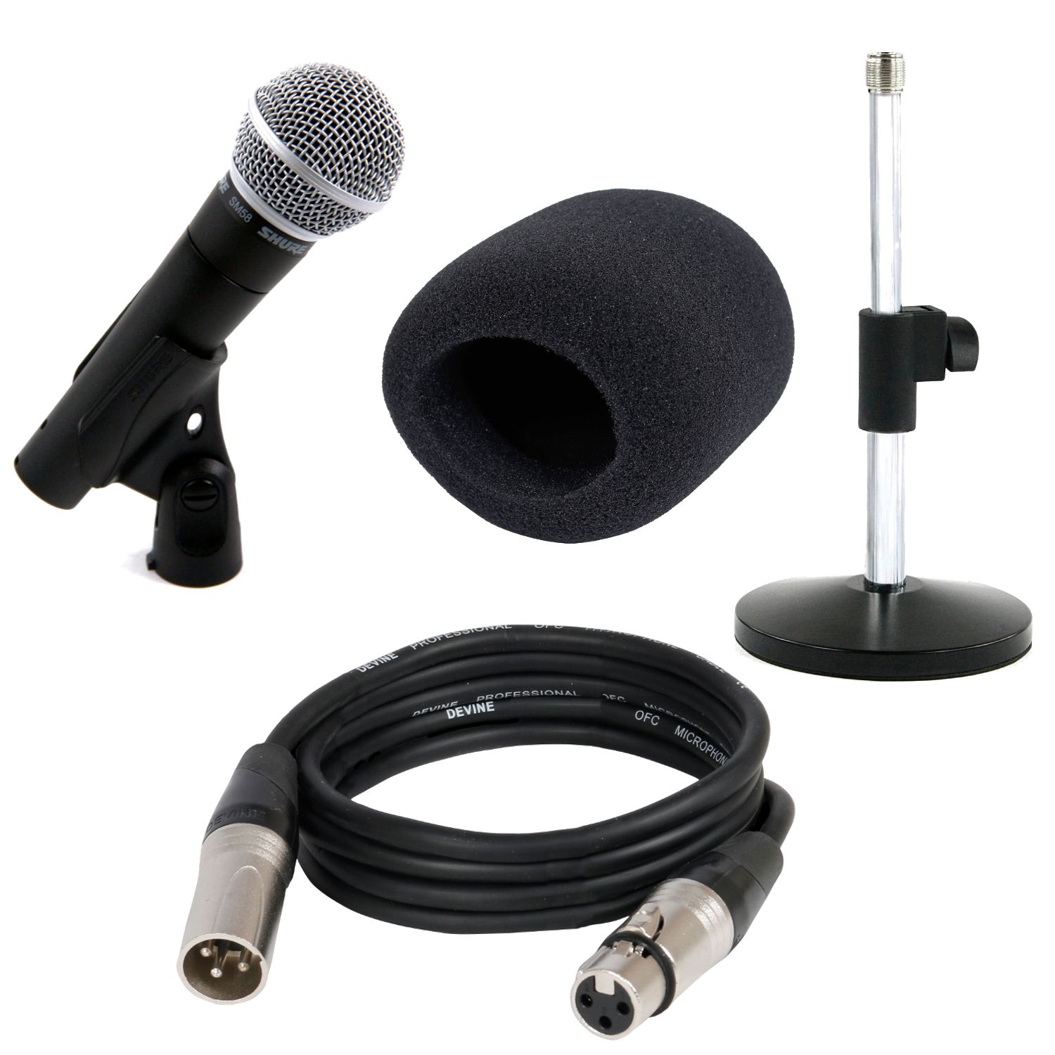 Shure SM58 LCE Microphone with Table Stand, Cable and Windscreen