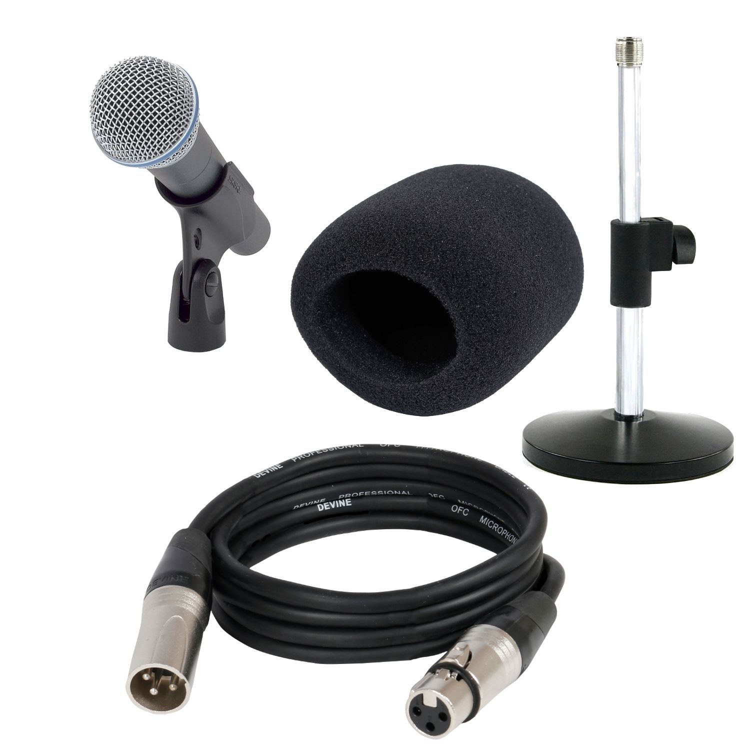 Shure Beta 58a Microphone with Table Stand, Cable and Windshield