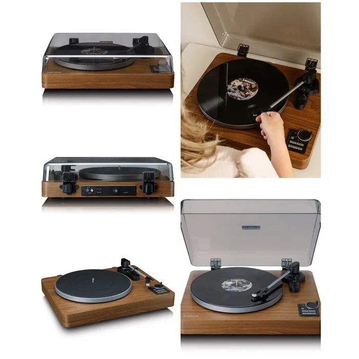 Turntable de vinilo de madera vintage con Bluetooth 5.3 - 33/45 RPM - Preamplificador integrado