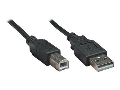 Manhattan USB-A to USB-B Cable, 3m, Male to Male, 480 Mbps (USB 2.0), Hi-Speed USB, Black, Lifetime Warranty, Polybag - Câble USB - USB (M) pour USB type B (M) - USB 2.0 - 3 m - moulé - noir