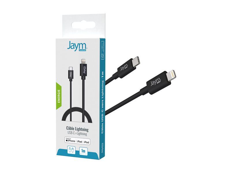 JAYM - Câble Lightning - 24 pin USB-C mâle pour Lightning mâle - 1 m - noir - Prise en charge de Power Delivery