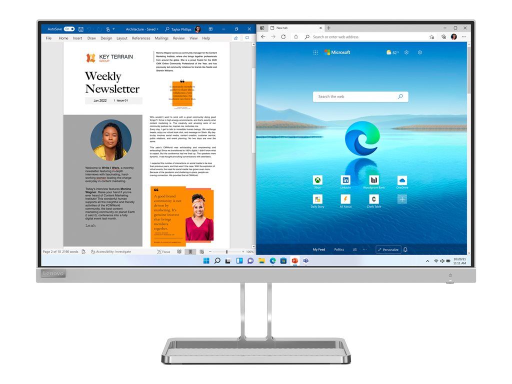 Lenovo L27i-40 - Écran LED - 27" - 1920 x 1080 Full HD (1080p) @ 100 Hz - IPS - 300 cd/m² - 1300:1 - 4 ms - 2xHDMI, VGA - haut-parleurs - gris nuage