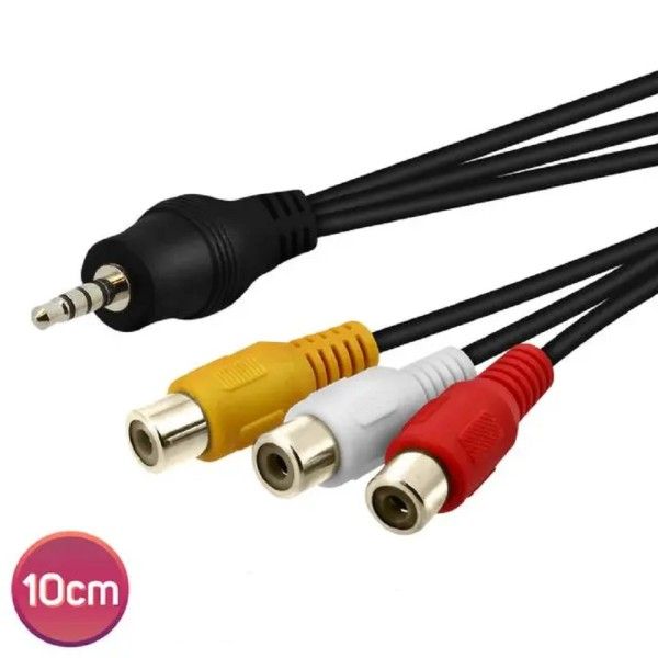 Trade Shop - CÂBLE ADAPTATEUR AUDIO VIDEO JACK 3.5MM MALE VERS 3X RCA FEMELLE 10CM AV-3RCA