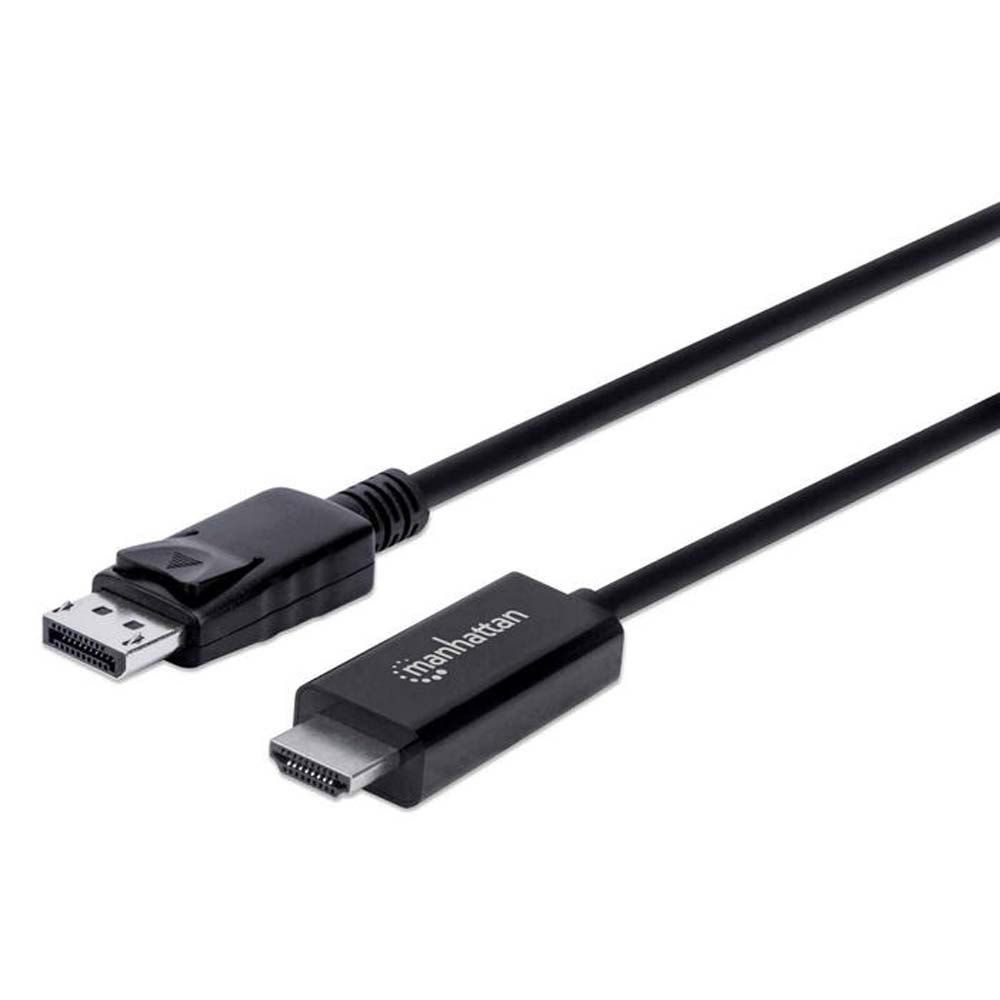 Manhattan DisplayPort 1.2 to HDMI Cable, 4K@60Hz, 1.8m, Male to Male, DP With Latch, Black, Not Bi-Directional, Three Year Warranty, Polybag - Câble adaptateur - DisplayPort mâle verrouillé pour HDMI mâle - 1.8 m - noir - moulé, support 4K...