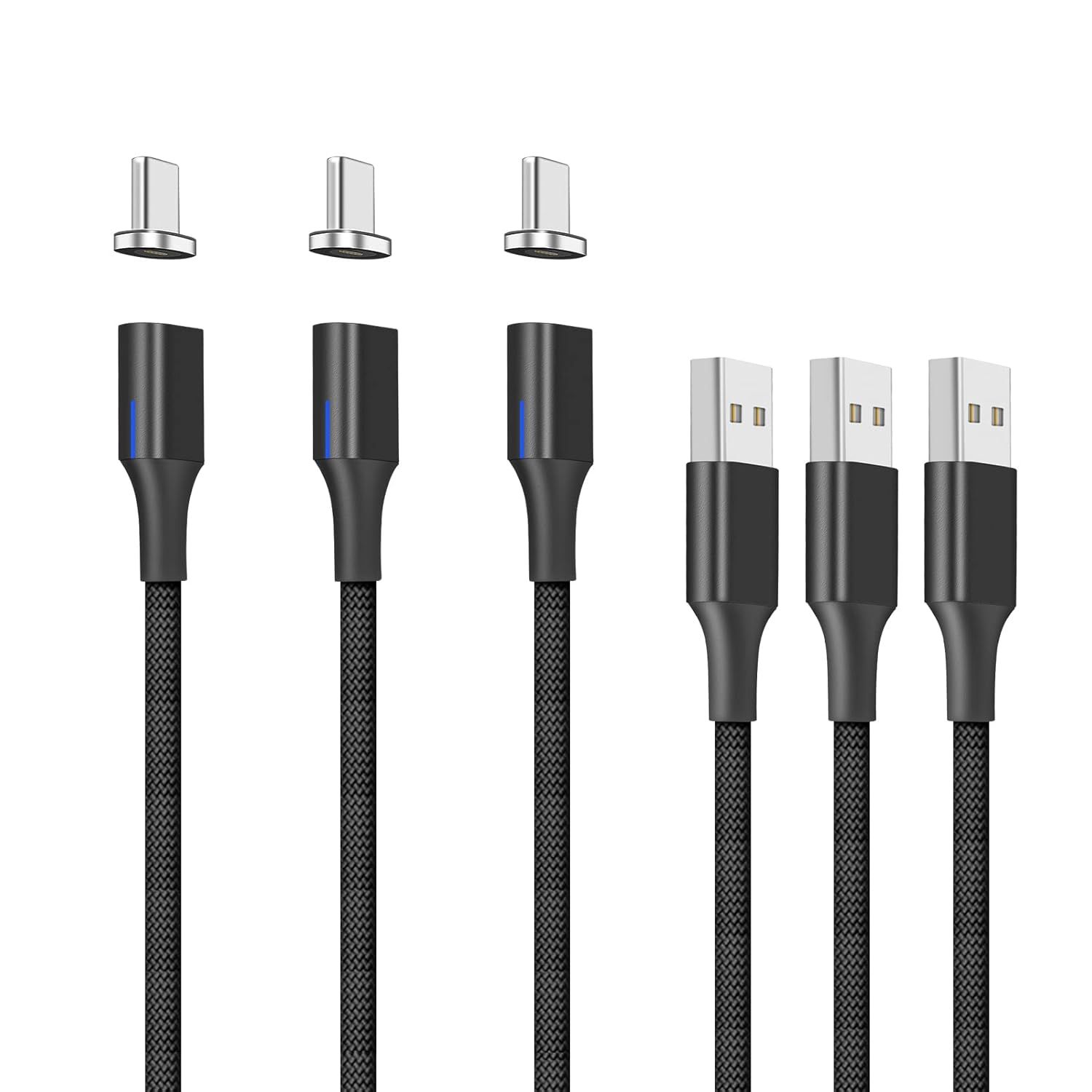 Graines Creatives by PW Magnetic USB-C Cable, 2M, Black (3 Pack)