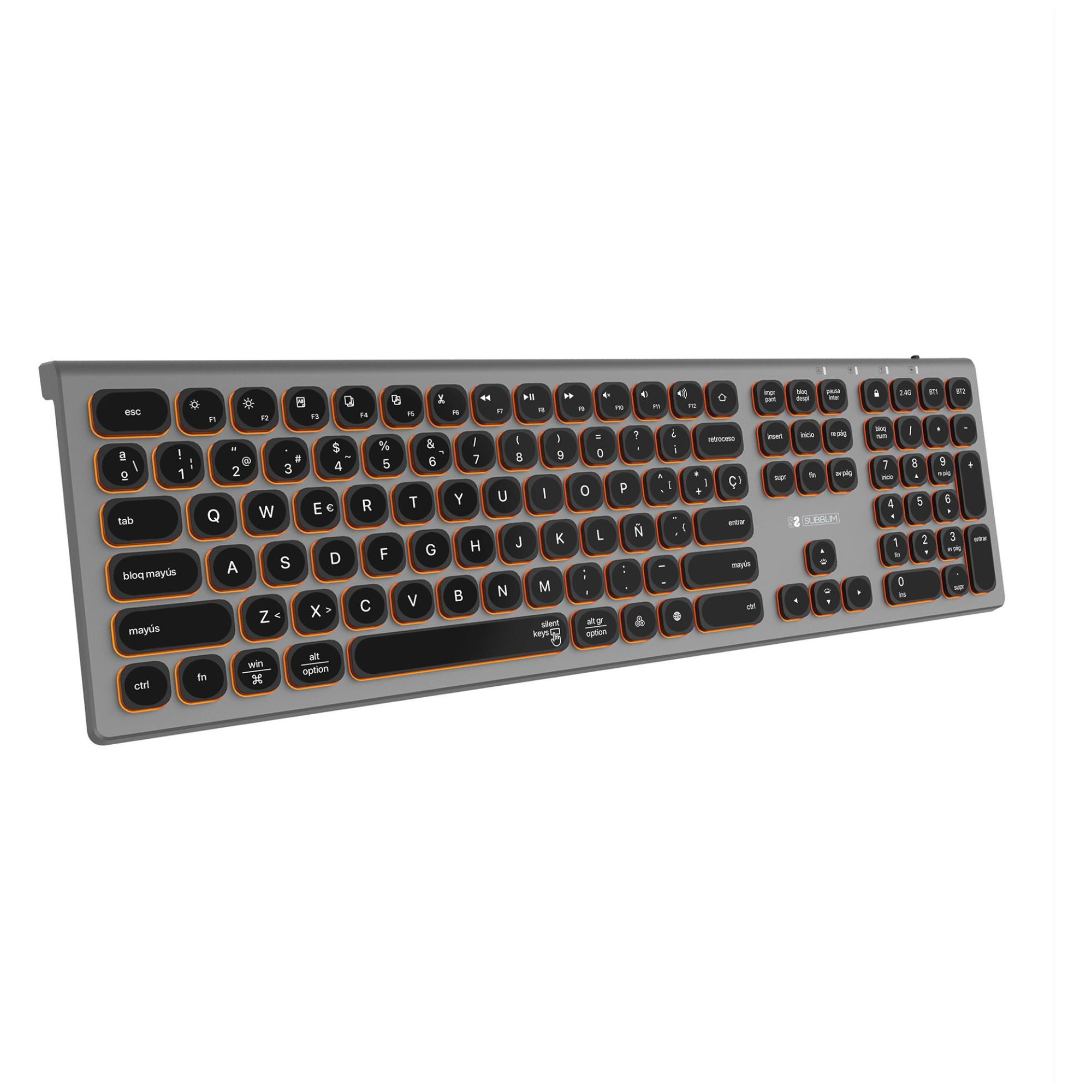 SUBBLIM SUBKB-3MIE310 clavier Universel RF sans fil + Bluetooth QWERTY Espagnole Noir, Gris