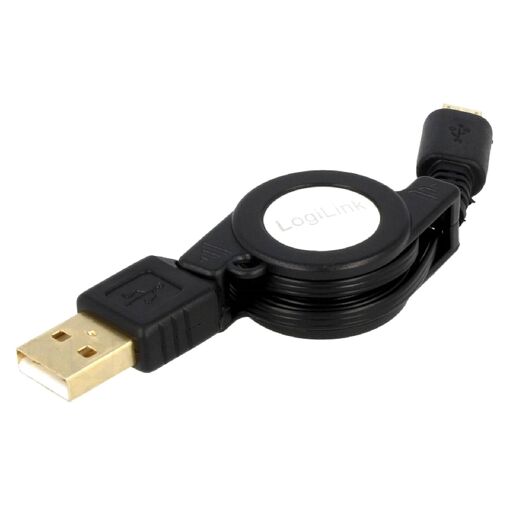 ADNAuto Retractable USB 2.0 Cable - 0.75m, Type-A Male to Micro-B Male