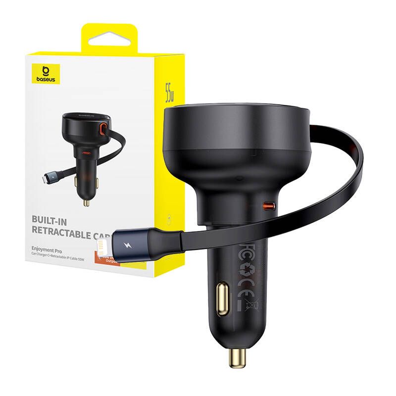 Car Charger Baseus Enjoyment Pro With Lightning Cable Usb-c , 55w (bl
