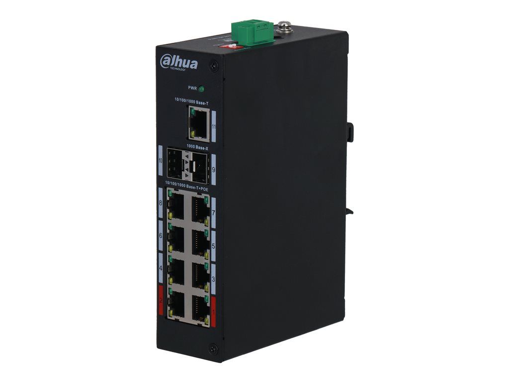 Dahua PFS3211-8GT-120 - Commutateur - non géré - 2 x 10/100/1000 (High PoE) + 6 x 10/100/1000 (PoE) + 2 x Gigabit SFP (liaison montante) + 1 x 10/100/1000 (liaison montante) - de bureau, fixation...