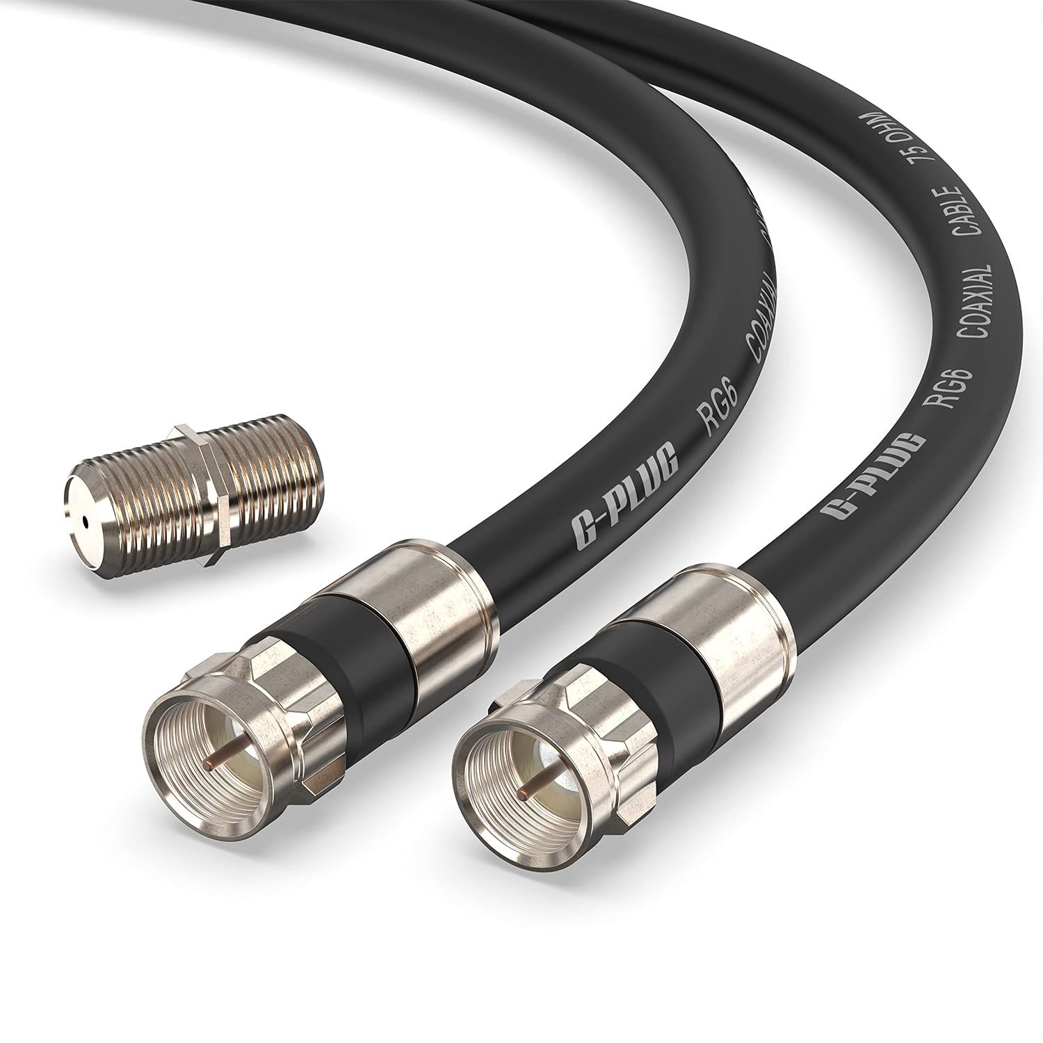 2m Kit Cable Coaxial TV RG6 avec Connecteurs - Antenne TV Numérique,Cable Internet Haut Débit,Câble Rallonge - Double Joint Torique en Caoutchouc Étanche et Connecteurs à Compression Noir(Q544)