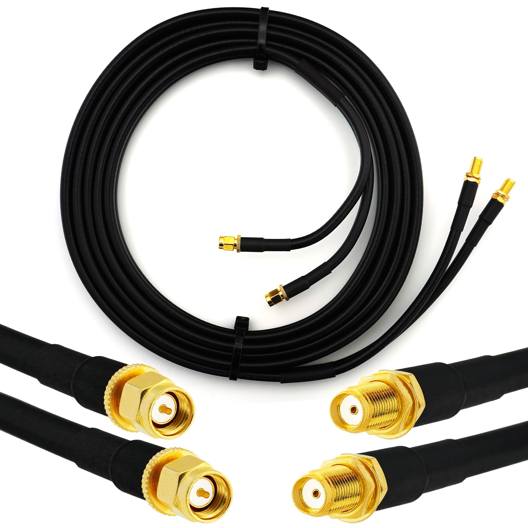 SMA mâle vers SMA femelle 1m Câble Coaxial Double - cable d'extension jumelé HF240 (LMR 240 équivalent) rallonge etanche - pour Routeur WIFI Radio Antenne LTE Amplificateur GSM 4G 5G 6G LTE Hotspot