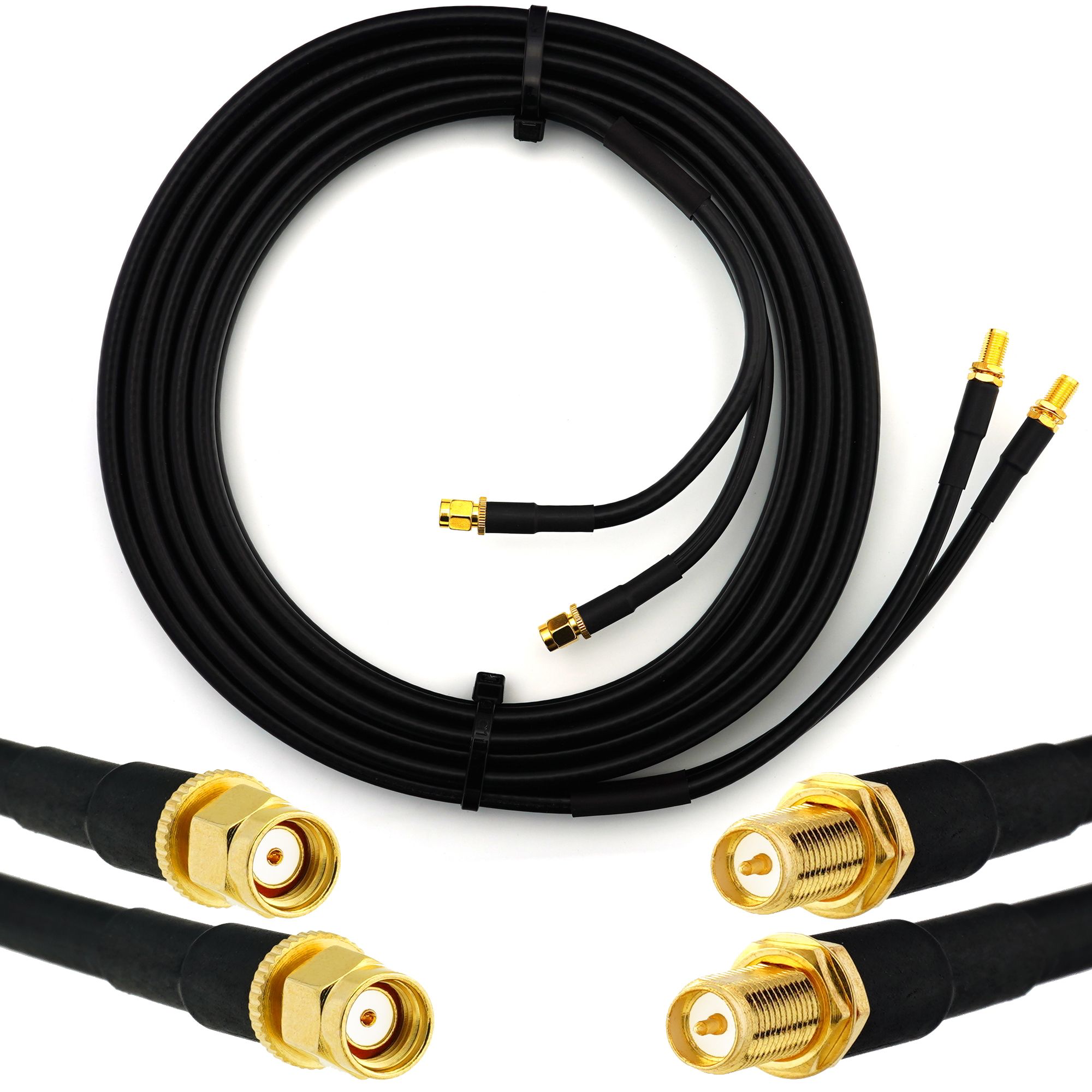 RP-SMA 10m Rallonge Antenne WiFi Cable Coaxial Double RPSMA Mâle à Femelle - câble d'extension dual HF240 (LMR 240 équivalent) etanche - pour Routeur WiFi Caméra IP Carte Réseau sans Fil Mini PCIE