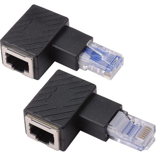 Ynong 90-Degree Ethernet Adapter, 2-Piece Set (Right and Left Angle, RJ45 to Plug)