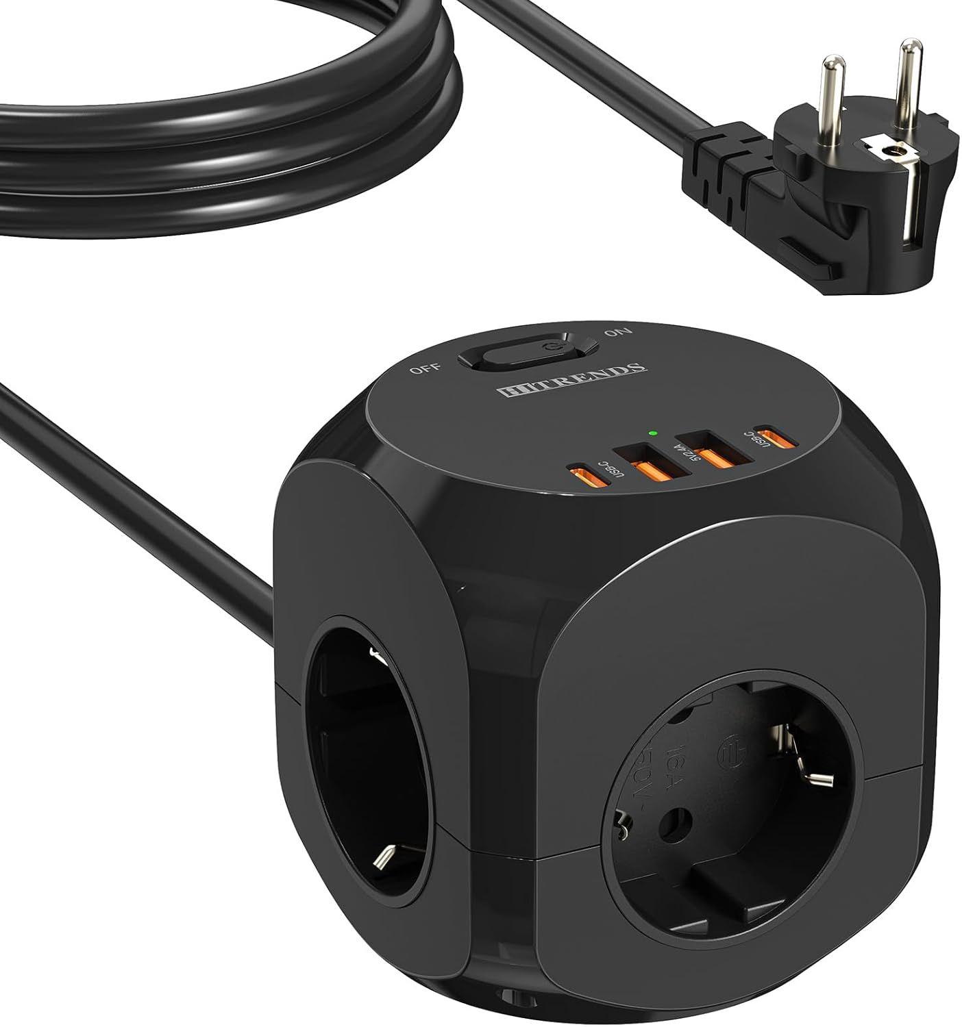 Multiprise Cube 4 Prises Multiprises, Avec 4 Usb, 2 Usb Et 2 Type-C, 8 En 1, Avec Câble De 2 M, Pour Le Bureau, La Maison, Noir[DYB981185]