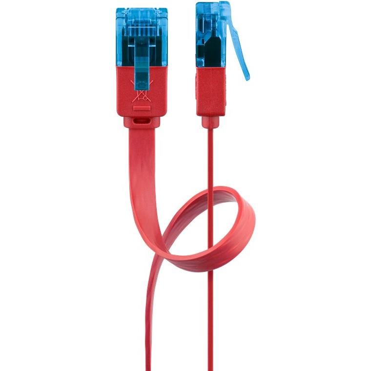 Goobay CAT 6A Câble Patch Plat, U/UTP, rouge 2m conducteur en cuivre (CU)