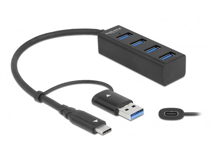 DeLOCK Hub à 4 ports USB 5 Gbps avec connecteur USB Type-C ou USB Type-A