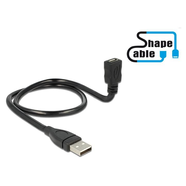 DeLOCK 0.5m, USB2.0-A/USB2.0 Micro-B câble USB 0,5 m USB A Micro-USB B Noir