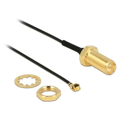 Cable de antena Delock - Conector RP-SMA (F) a I-PEX (M) - Coaxial - Negro - 0.1 m