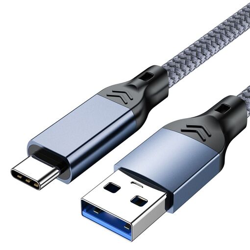 Câble USB 3.2 Type-C : transfert de données à haute vitesse 10 Gbps et charge rapide 60 W, bleu et gris, 1,5 m