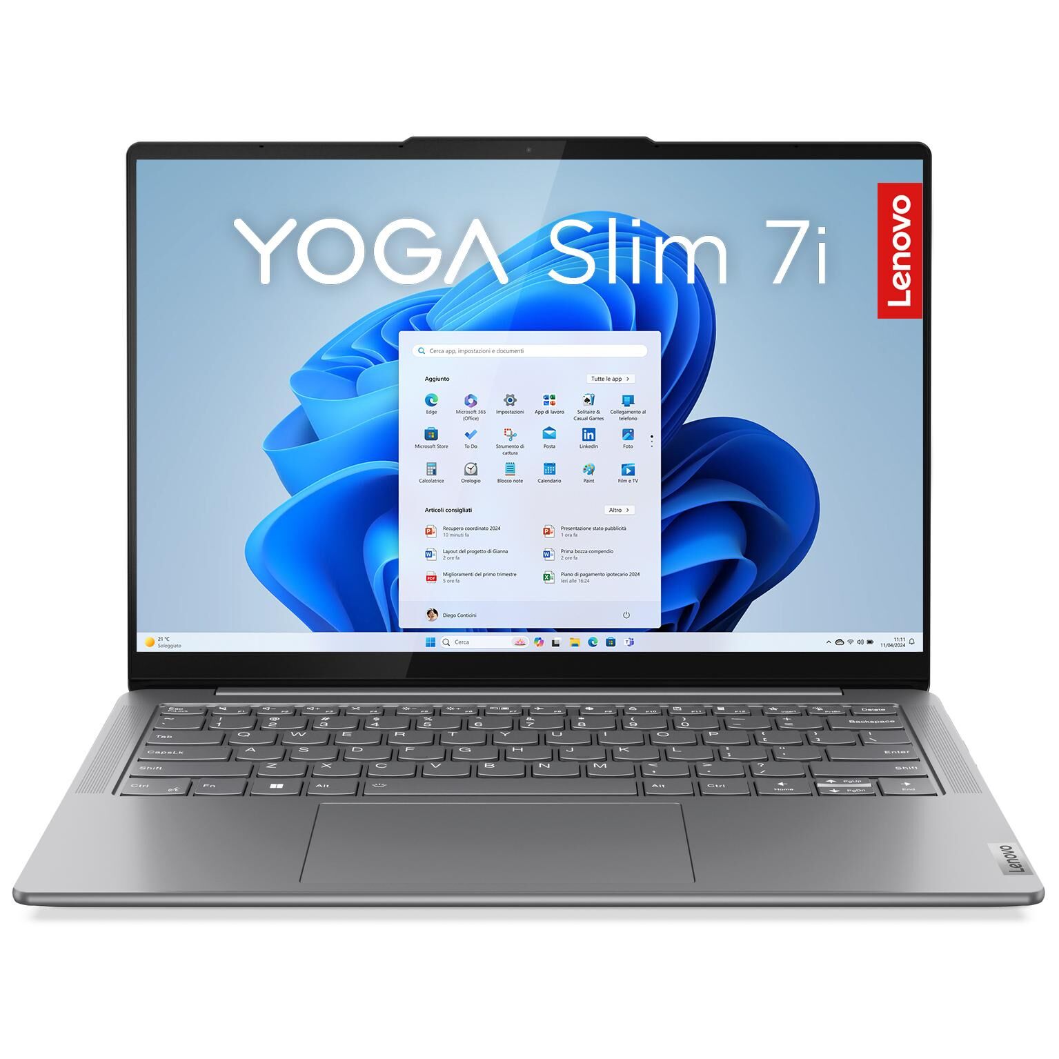 Lenovo Yoga Slim 7 14IMH9 Intel Core Ultra 7 155H Ordinateur portable 14" WUXGA 32 Go LPDDR5x-SDRAM 1 To SSD Wi-Fi 6E (802.11ax) Windows 11 Home Italien Gris