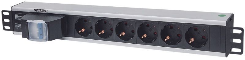 Intellinet 19" 1.5U Rackmount 6-Way Power Strip - German Type", With Double Air Switch, No Surge Protection, 1.6m Power Cord - Unité de distribution secteur (rack-montable) - connecteurs de sortie : 6 - 1.5U - 19
