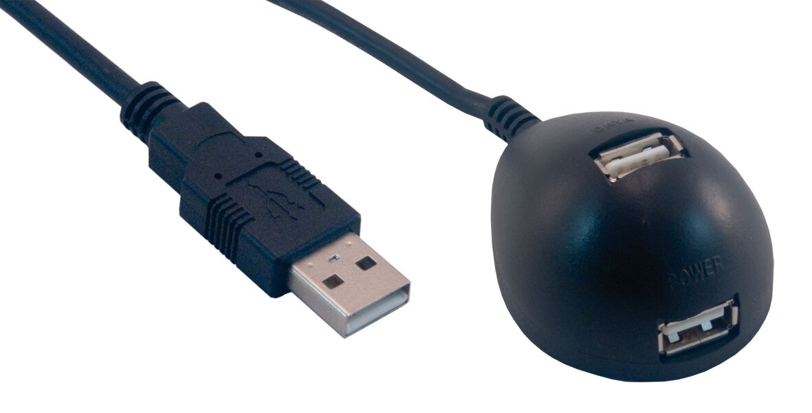 MCL - Rallonge USB 2.0 Type A mâle/Type A femelle x2 sur socle Noir-1.50m