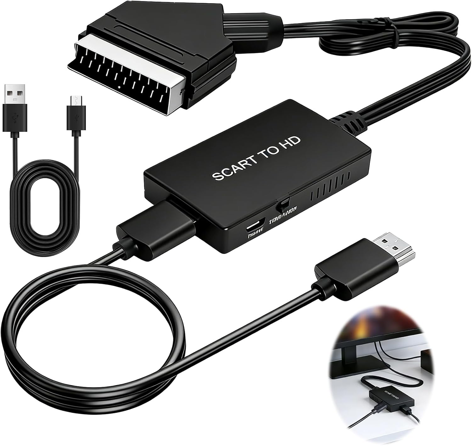 MEVRONISSHOP-Adaptateur Péritel vers HDMI, Convertisseur Vidéo/Audio HD 1080P/720P Adaptateurs Audio Vidéo Péritel Tout en Un Scart vers HDTV, Play alimenté par, pour HDTV, STB, VHS, Sky, DVD, Blu-ra
