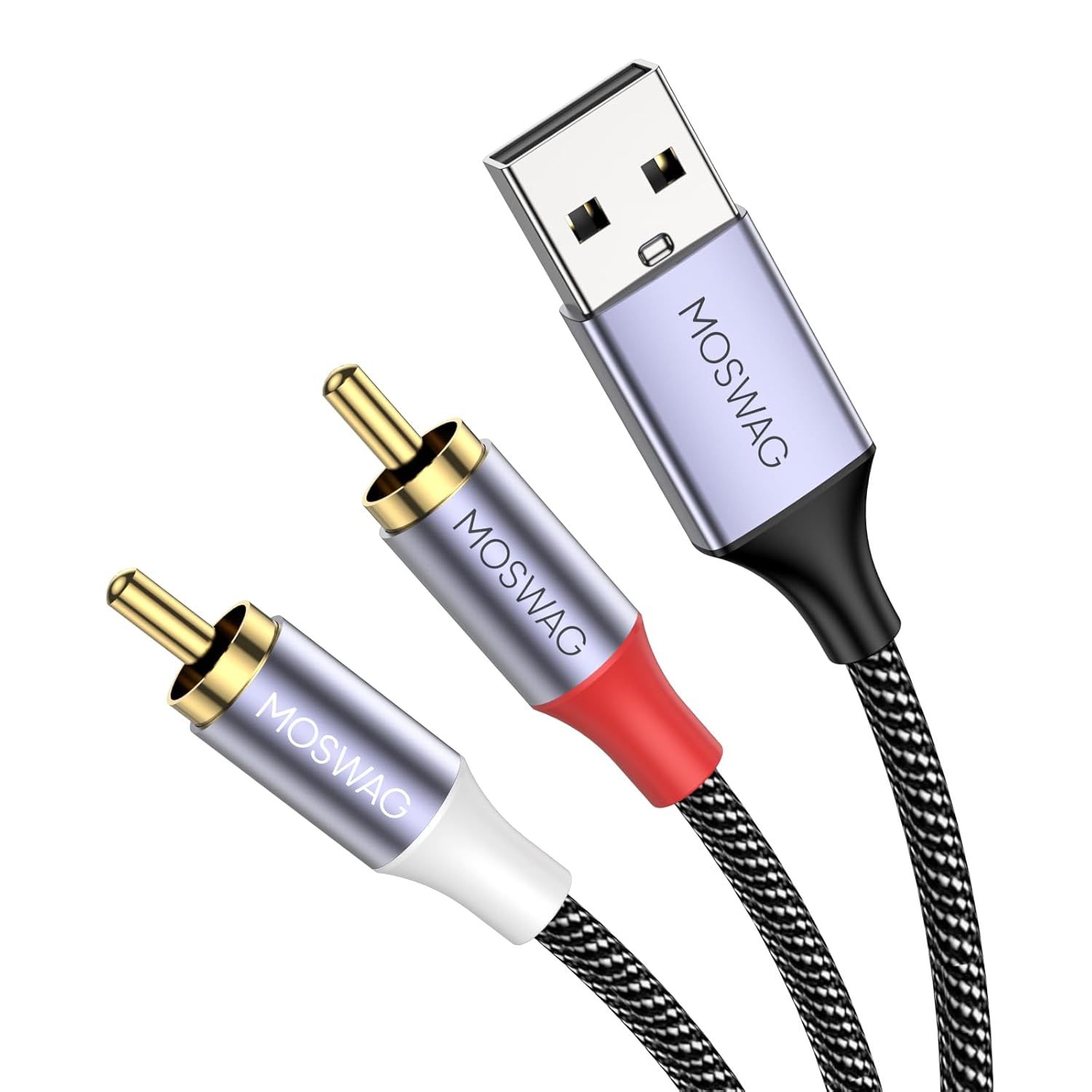 MEVRONISSHOP-Câble Audio RCA vers USB, USB 2.0 vers 2RCA Mâle Y Splitter Cable en Nylon Tressé, Stéréo Convertisseur de Câble Audio Avec HiFi Compatible avec Amplificateur, Home Cinéma, PS5