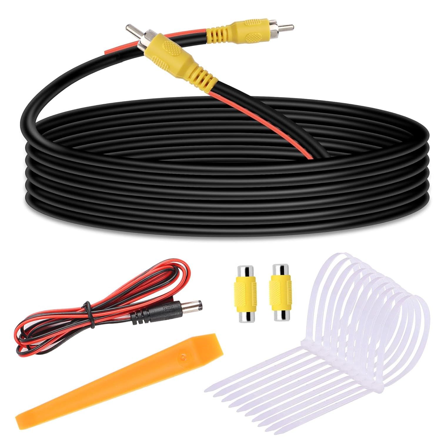 MEVRONISSHOP-Câble d'extension de Caméra de Recul 10M, Cable RCA Video Male Male Double Blindage Amélioré Coupleurs RCA pour Femelle Femelle et 1M Câble d'alimentation CC pour Moniteur Système