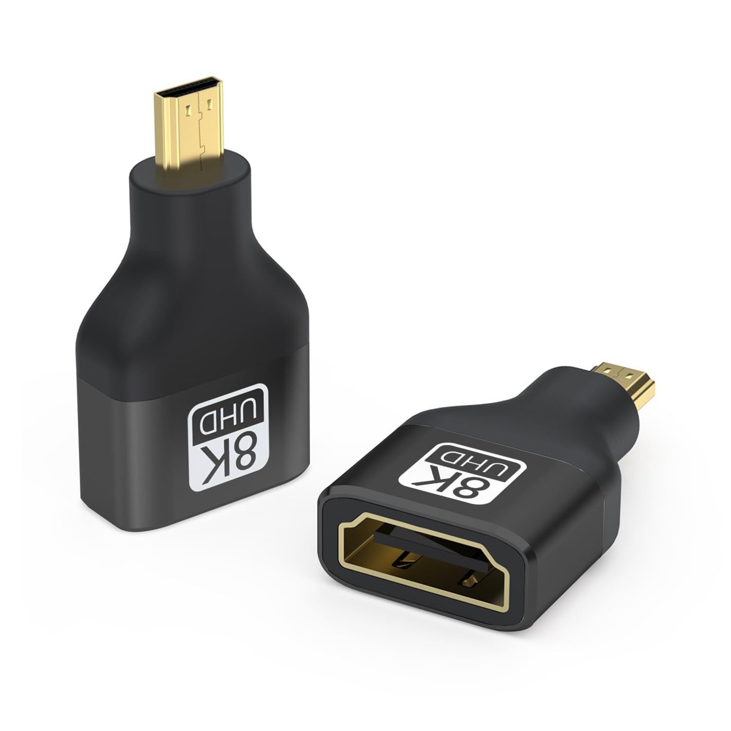 MEVRONISSHOP-2 Pack Adaptateur Micro HDMI vers HDMI, Aluminium Câble de Couplage Connecteur 8K@60Hz, 4K@120Hz Arc HDR10+ Dolby Vision 3D VRR ALLM HDCP