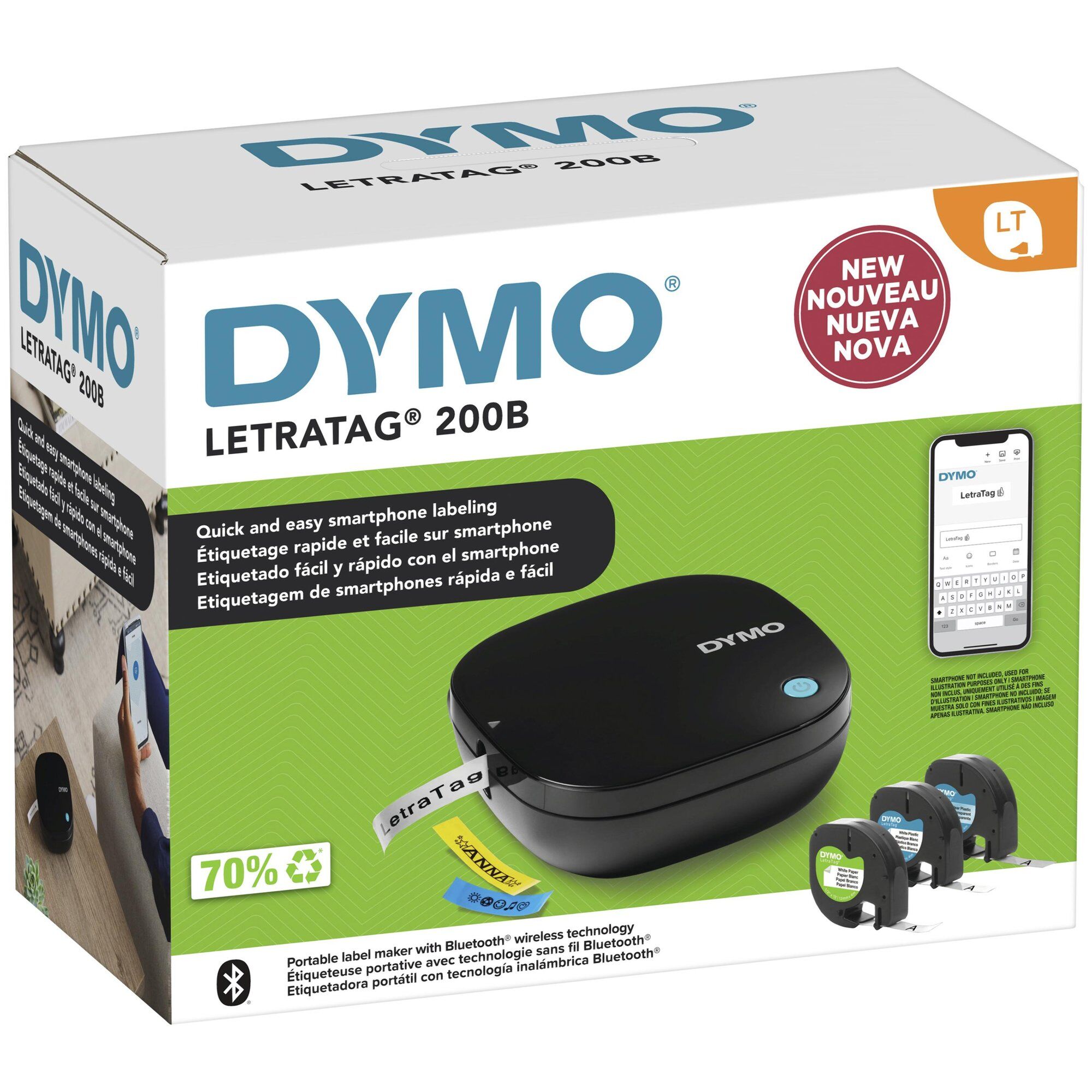 DYMO LetraTag 200B étiqueteuse Bluetooth  Imprimante d'étiquettes compacte  Se connecte à iOS et Android à l'aide de technologie Bluetooth sans fil  Inclut 3 rubans pour étiquettes