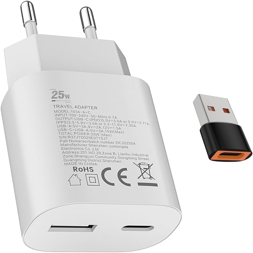 KALANKA-25W USB CChargeur 15W USB A Adaptateur,pour£ºSamsung Galaxy Ultra S25/S24/S23/S22/S21/S20/+/Note 20/10/9/8/A73/A53/A54/A56/S10/S9,iPhone17/16/15/Pro/Pro Max/Plus,iPad,Moto,Google,Chargeur Rapi