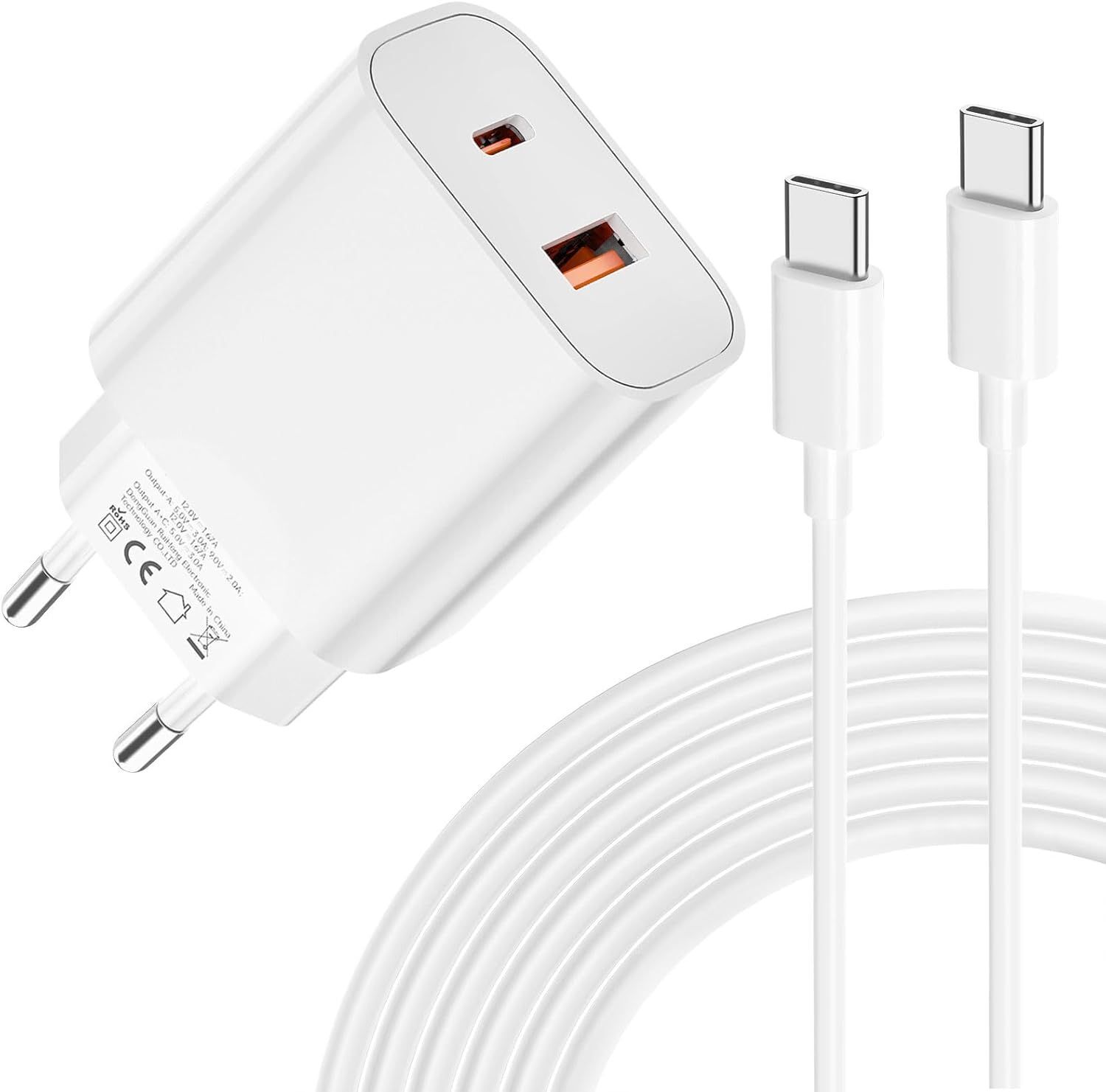 KALANKA-Chargeur 20W pour iPhone 17 - USB C Chargement Ultra Rapide ¿¿ Deux Ports avec Cable USB C 2M pour iPhone 17/16/15, pour Samsung, pour Pad, Pixeli etc-Blanc