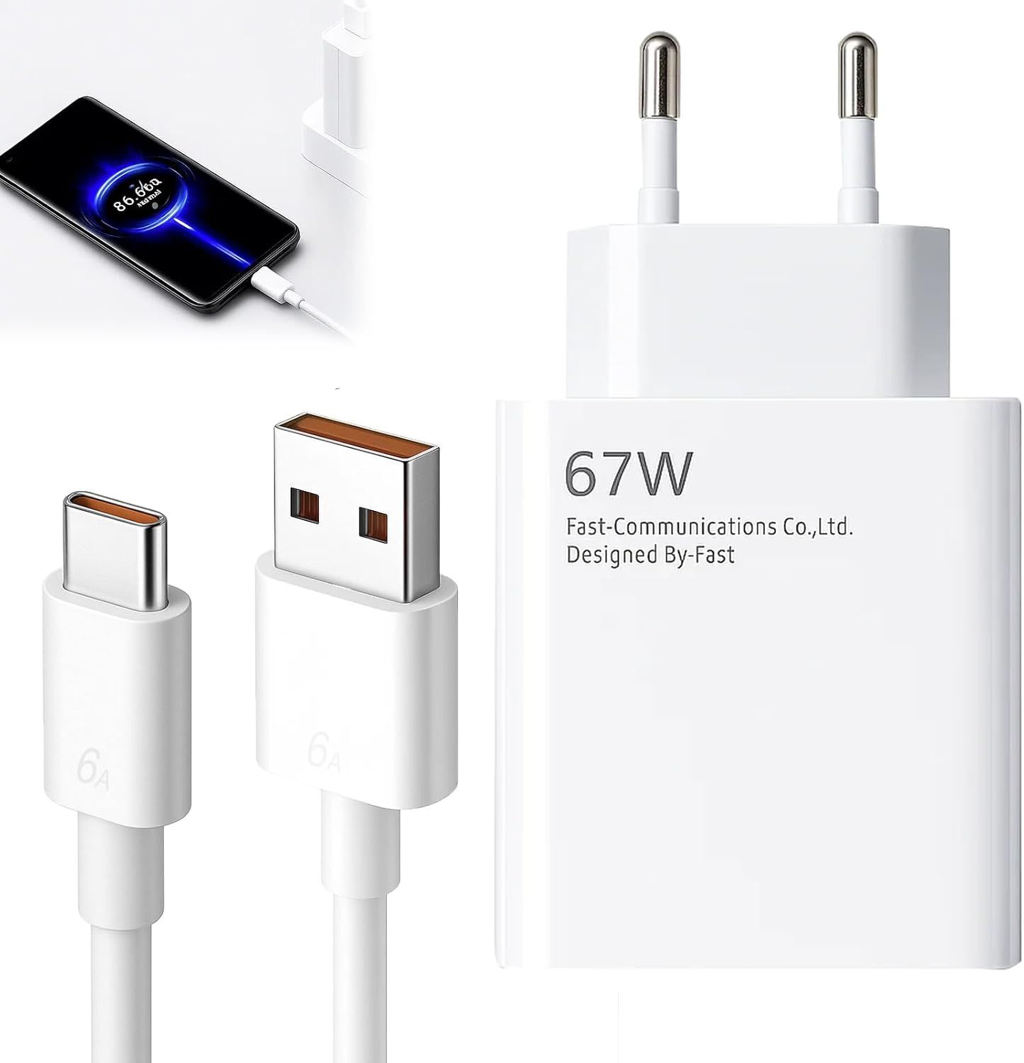 KALANKA-67W Chargeur Rapide pour mi, avec cable USB C de 2 m,Adaptateur 67W pour mi 14 13 12,Poco F7 F6, Redmi Turbo 4 3,Note 14 13 12 11 10,Peut ¿ºtre utilis¿¿ pour d'autres Marques